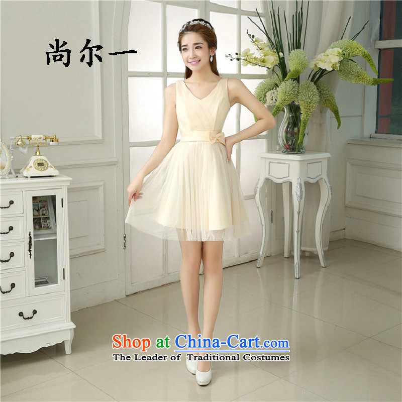 Naoji a bride services summer is shorter_ bows wedding dress dresses bridesmaid to serve small dress Female dress 6504 champagne color L 120-130 catty