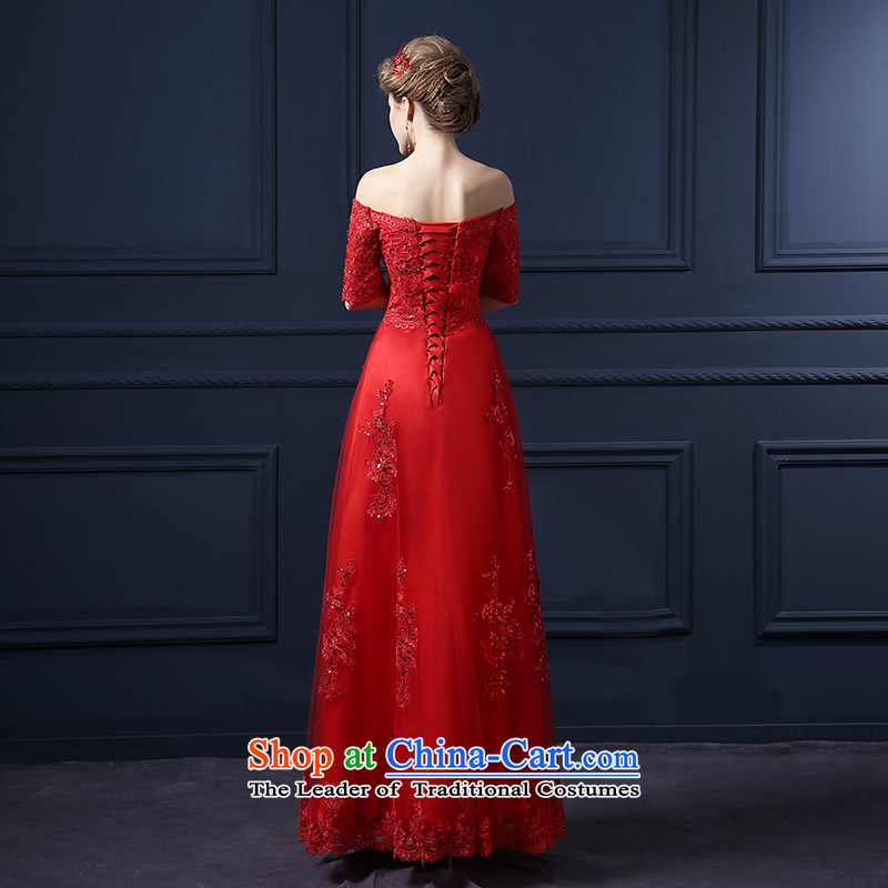 The leading edge of the Formosa lily wedding dresses new Word 2015 winter shoulder Korean lace evening dress marriages bows stylish Sweet will serve banquet service bridesmaid services advanced customization of red yarn edge Lily , , , shopping on the Internet