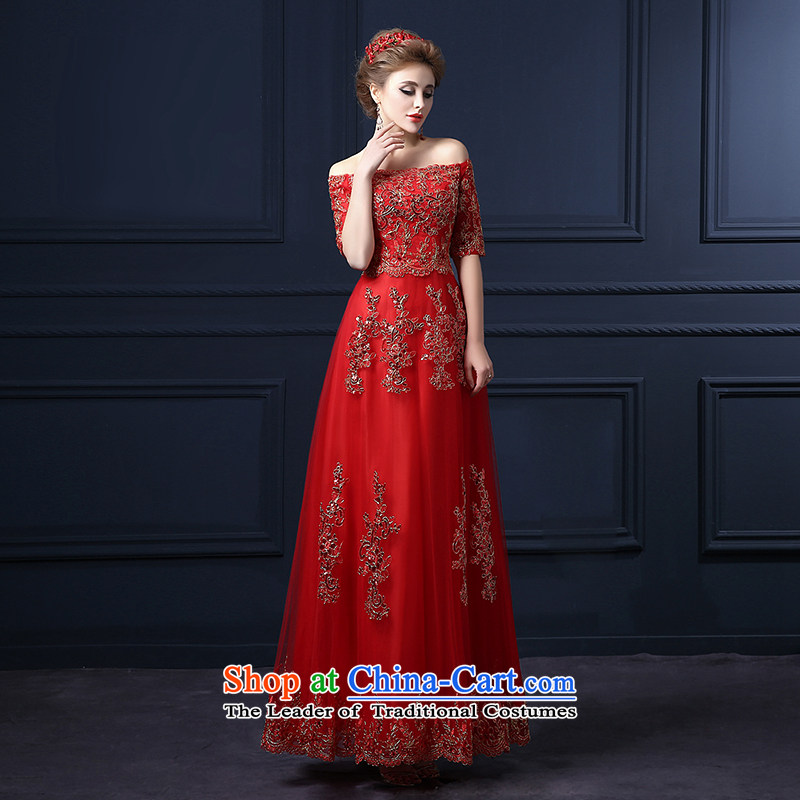 The leading edge of the Formosa lily wedding dresses 2015 winter new word shoulder dress Korean Sau San lace marriages bows service banquet dress red long bridesmaid XXL, red yarn edge services Lily , , , shopping on the Internet