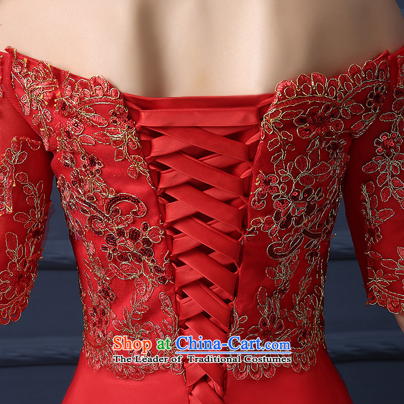 The leading edge of the Formosa lily wedding dresses 2015 winter new word shoulder dress Korean Sau San lace marriages bows service banquet dress red long bridesmaid XXL, red yarn edge services Lily , , , shopping on the Internet