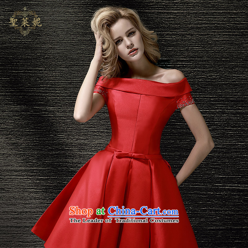 The Holy her wedding dress 2015 new bride services of the word bows shoulder Female dress short of red Summer Wedding evening dresses wedding red XL, holy her sheng lai ni) ( , , , shopping on the Internet