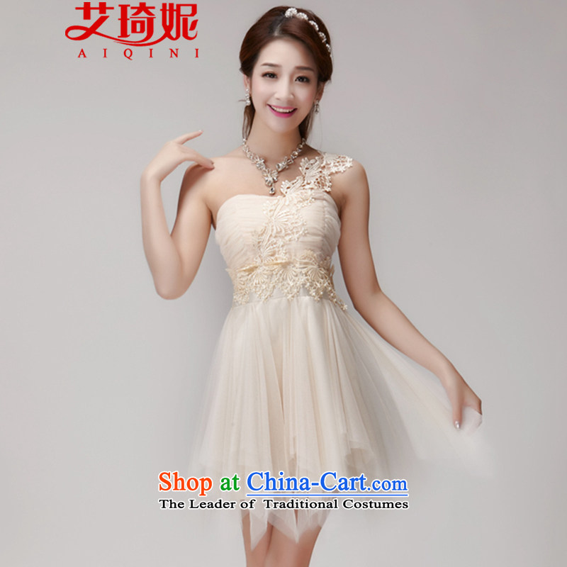 Hiv Qi Connie 2015 Summer new product Nail Pearl bridesmaid sister skirt short of services and chest dress banquet?2080?beige?L