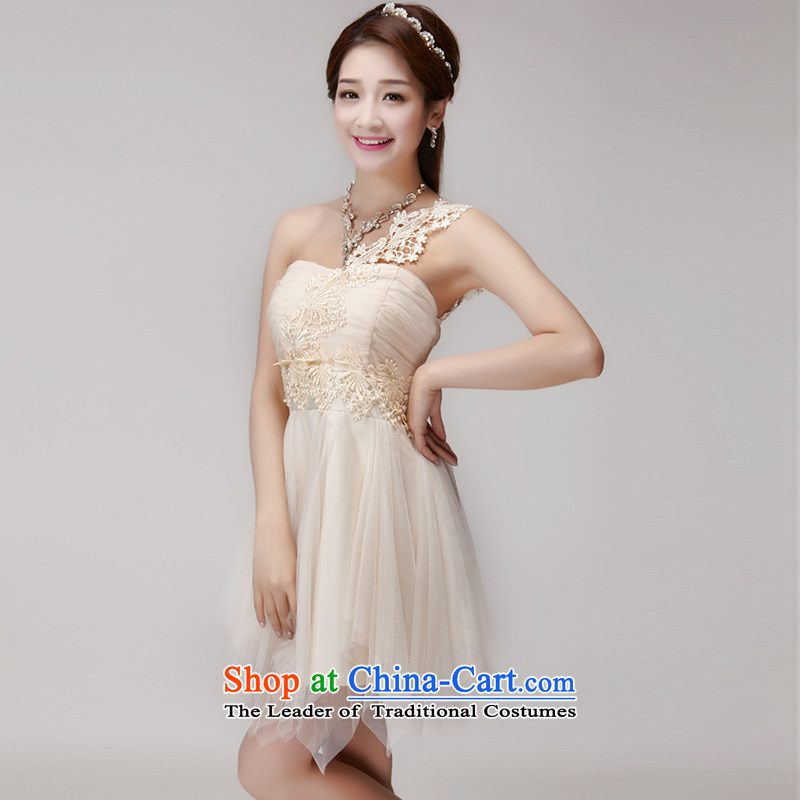 Hiv Qi Connie 2015 Summer new product Nail Pearl bridesmaid sister skirt short of services and chest dress banquet 2080 beige , L, HIV-ki (AIQINI Ni) , , , shopping on the Internet