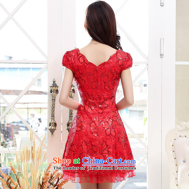 Upscale dress 2015 Summer large red lace dresses short-sleeved gown in bride long skirt Sau San video thin princess wedding dress red L,uyuk,,, bon bon shopping on the Internet