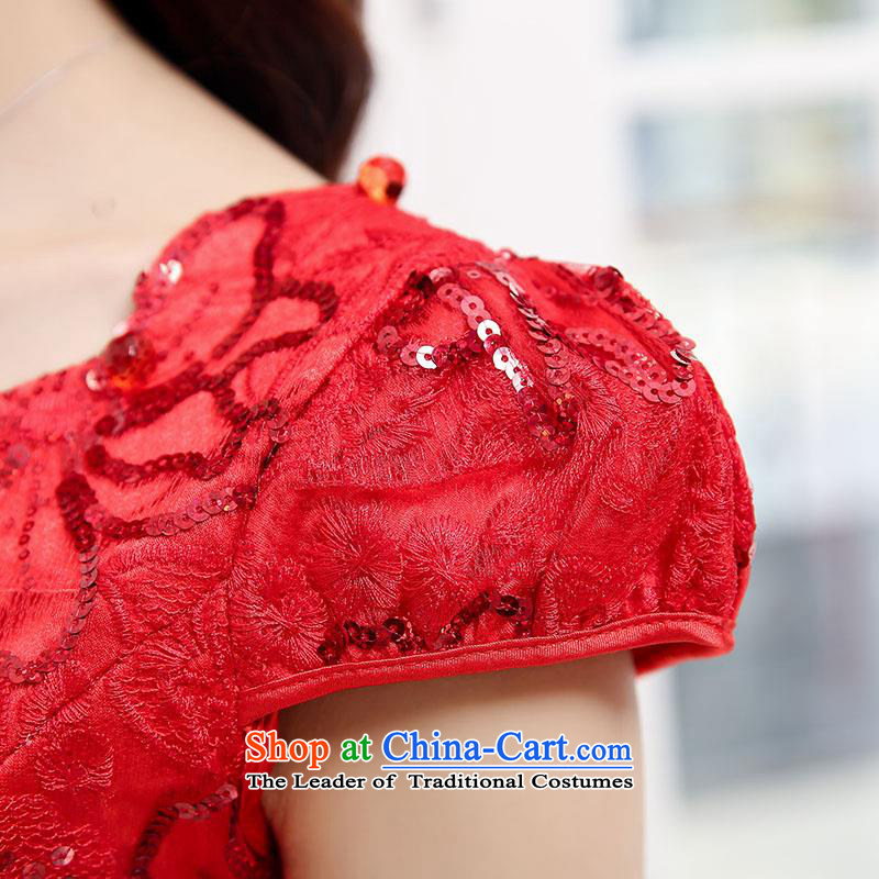 Upscale dress 2015 Summer large red lace dresses short-sleeved gown in bride long skirt Sau San video thin princess wedding dress red L,uyuk,,, bon bon shopping on the Internet