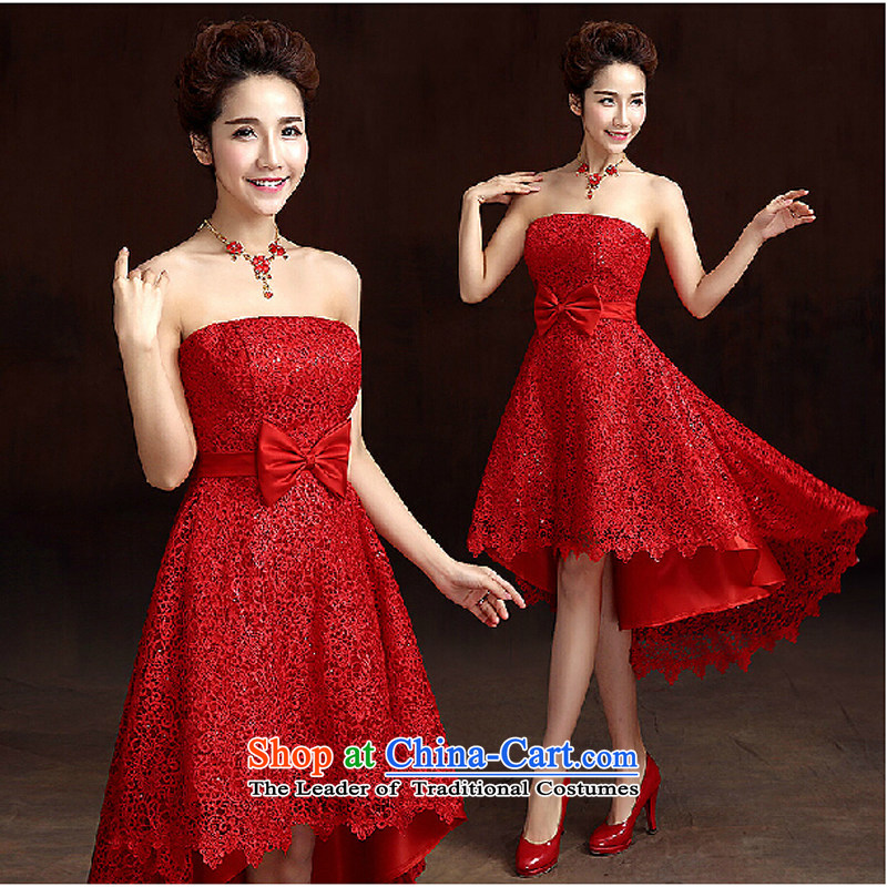 2015 new red short, wipe the chest code pregnant women serving before the bride dress bows long after short spring and summer evening dresses red XXL