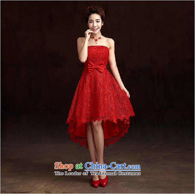 2015 new red short, wipe the chest code pregnant women serving before the bride dress bows long after short spring and summer evening dresses XXL, Red Plain Love bamboo yarn , , , shopping on the Internet