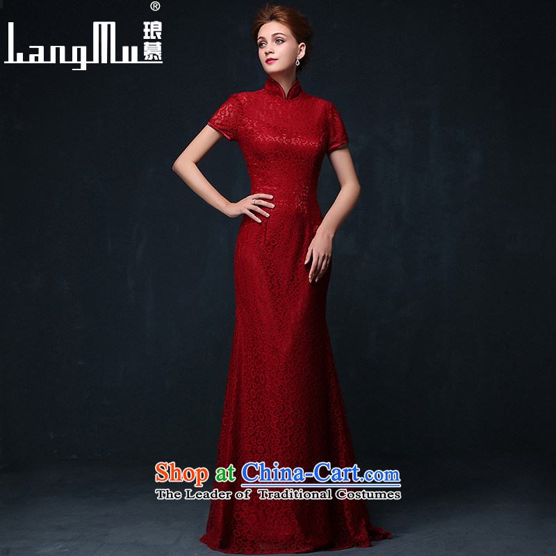 The marriage qipao Luang 2015 new marriages Chinese bows to lace long red dress summer evening wine redM