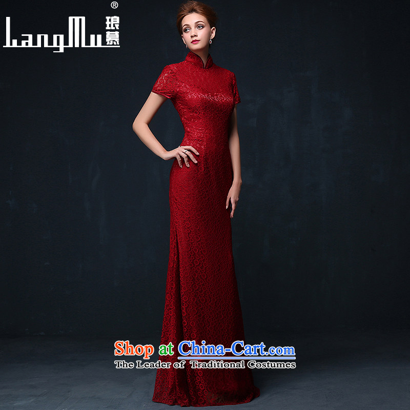 The marriage qipao Luang 2015 new marriages Chinese bows to lace long red dress summer evening wine red M , , , the table shopping on the Internet