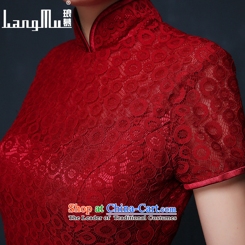 The marriage qipao Luang 2015 new marriages Chinese bows to lace long red dress summer evening wine red M , , , the table shopping on the Internet