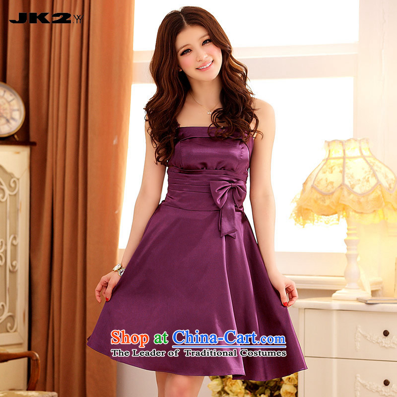 ?Wipe the chest Jk2.yy sweet strap bridesmaid to bow tie Top Loin of pure color, large dresses short skirt purple?XXL recommendations about 150