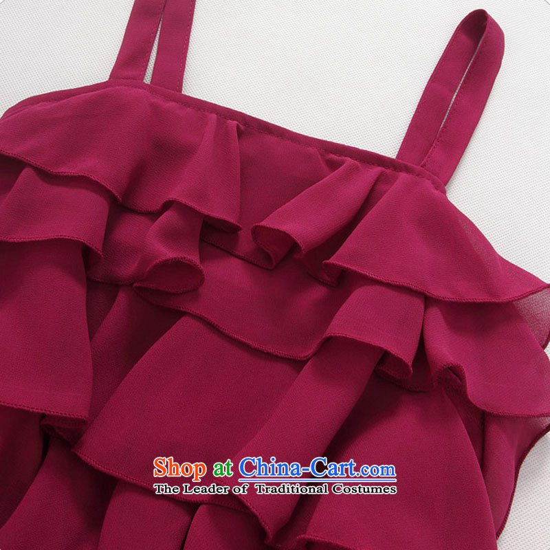 In 2015, the summer JK2 long tails skirt chiffon billowy flounces solid color strap small large dress dresses in Red 2XL recommendations about 155 ,JK2.YY,,, shopping on the Internet