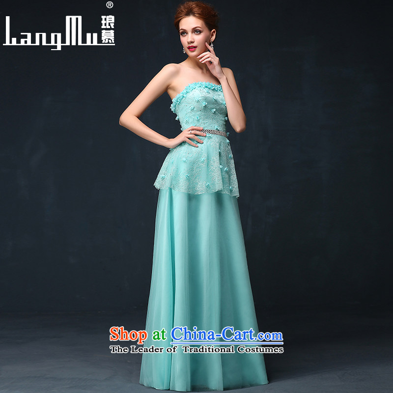 The new 2015 Luang dress marriage services AMOI, bows bride evening dresses banquet long dresses and chest female lake blue S, Luang in , , , shopping on the Internet
