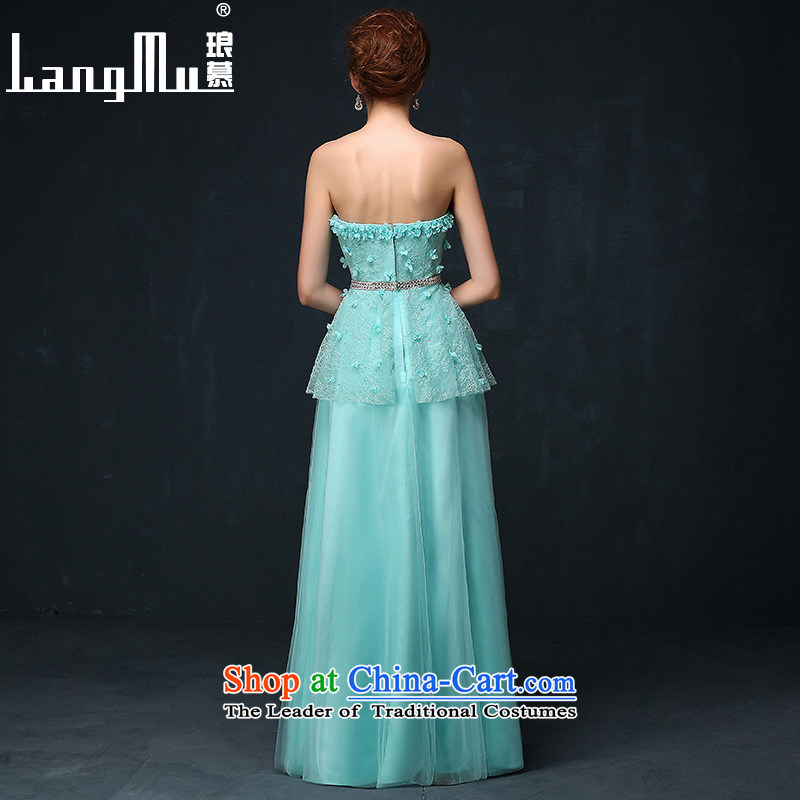 The new 2015 Luang dress marriage services AMOI, bows bride evening dresses banquet long dresses and chest female lake blue S, Luang in , , , shopping on the Internet