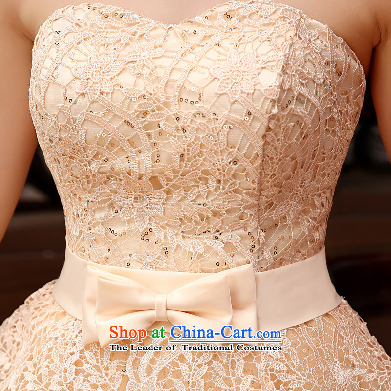 Syria bridesmaid dresses time New Evening Dress Short) bridesmaid services 2015 Korean straps and chest small dress skirt married women serving women bows champagne color S time Syrian shopping on the Internet has been pressed.