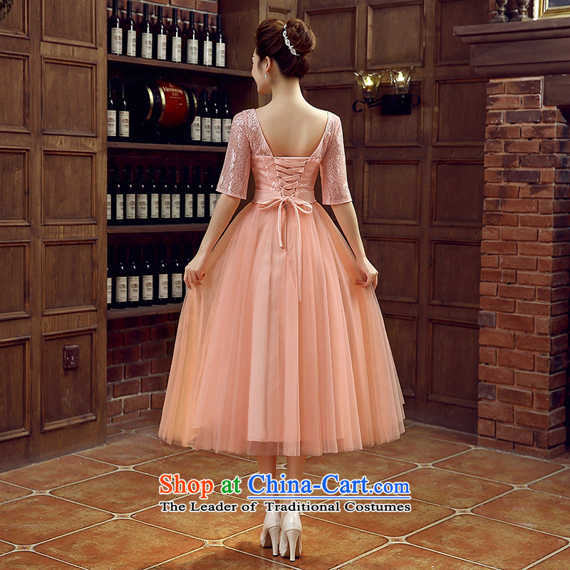 The Syrian brides bows service hour 2015 new small red dress Korean bridesmaid in long bridesmaid skirt wedding dress evening dress autumn evening female bare pink XXL, time Syrian shopping on the Internet has been pressed.