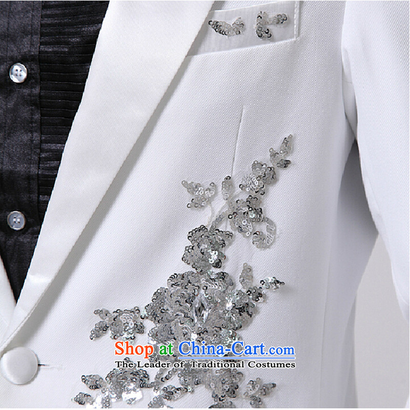 Will the men's dress men suits white Korean Aluminum Foil Moderator Singer Stage Costume white , plain bamboo 185(XXL)180 love yarn , , , shopping on the Internet