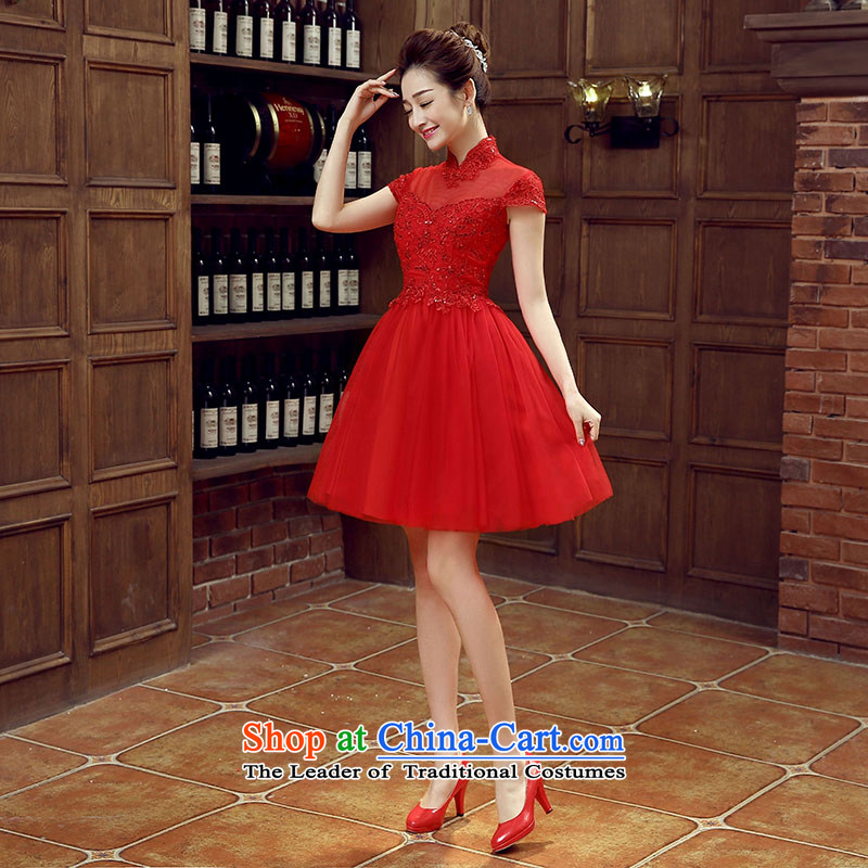 The Syrian brides toasting champagne time red service 2015 new stylish package shoulder short, bon bon skirt graduated from the betrothal small dress wedding banquet marriage evening dress autumn red , L, Syria has been pressed time shopping on the Internet