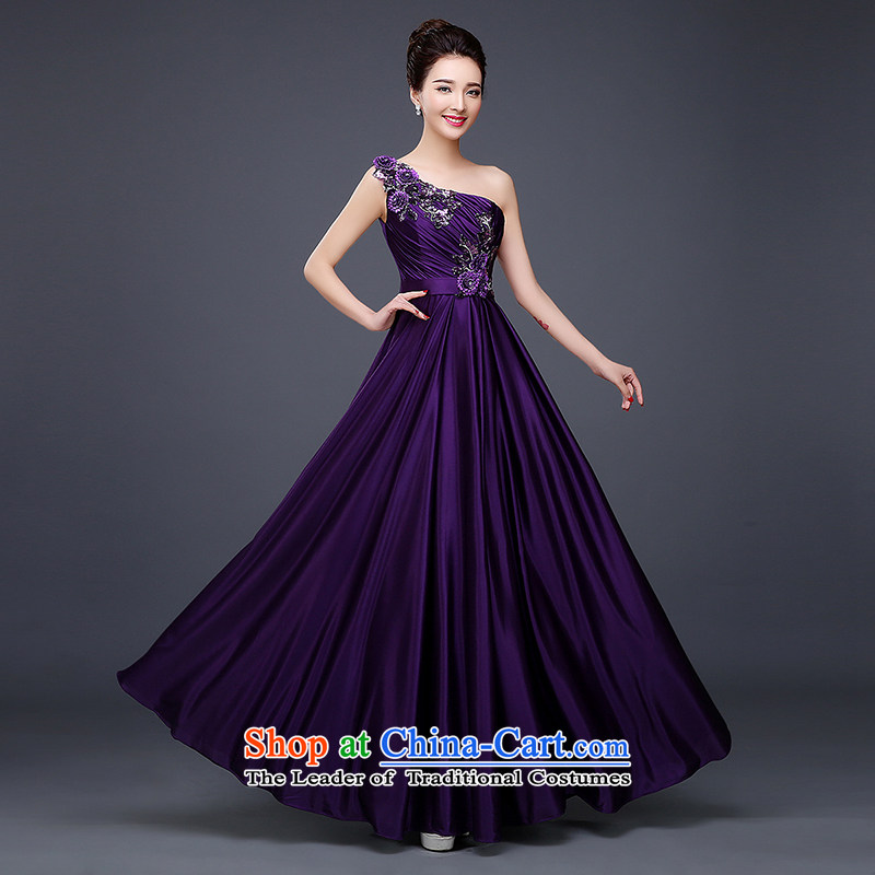 Pure Love bamboo yarn evening dresses 2015 new services during the spring and autumn_ Bride bows wedding dress stylish girl red long crowsfoot shoulder dark blue XL