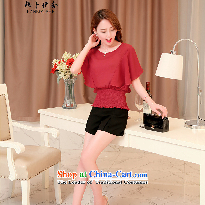 Korea Pu esher  nearly 2015 Summer new stylish Sweet round-neck collar foutune chiffon shirt female A02155936 Black XL, Won Bin Abdullah Esher (HANBOYISHE) , , , shopping on the Internet