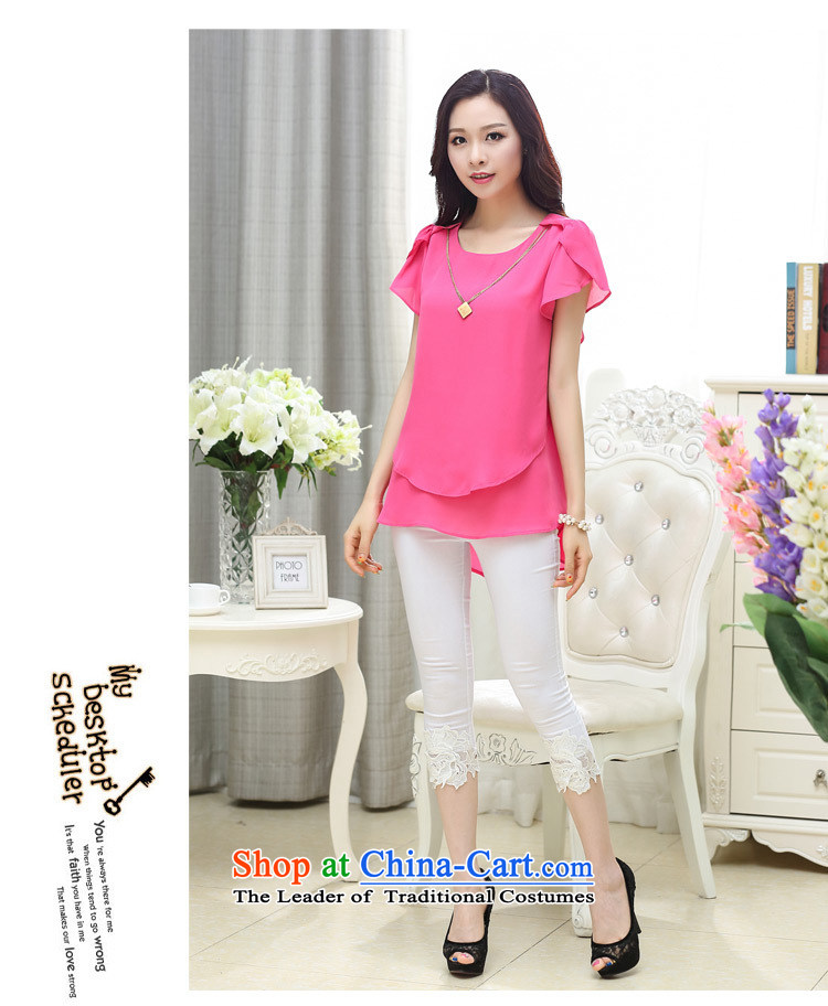 Korea Pu esher  nearly 2015 Summer Korean loose extra thick MM female round-neck collar short-sleeved shirt chiffon small black 3XL picture, prices, brand platters! The elections are supplied in the national character of distribution, so action, buy now enjoy more preferential! As soon as possible.
