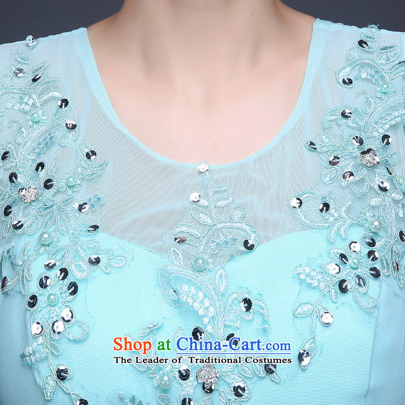 Evening dress 2015 new stylish shoulders long evening banquet Sau San skirt moderator Bridal Services Blue M love bows Su-lan , , , shopping on the Internet