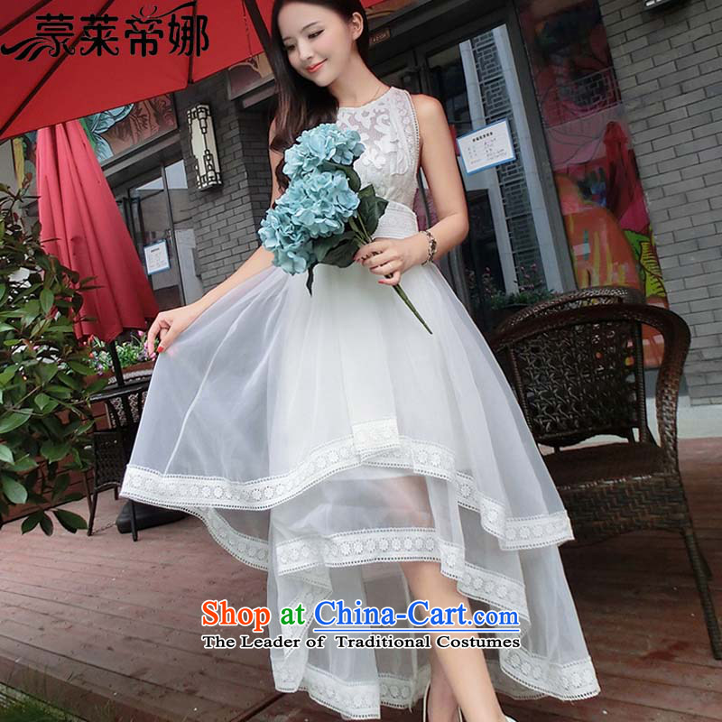 The 2015 Dili Blair and new custom Korean fashion sense of evening dresses dresses stereo grid embroidery bon bon skirt 8130 White L