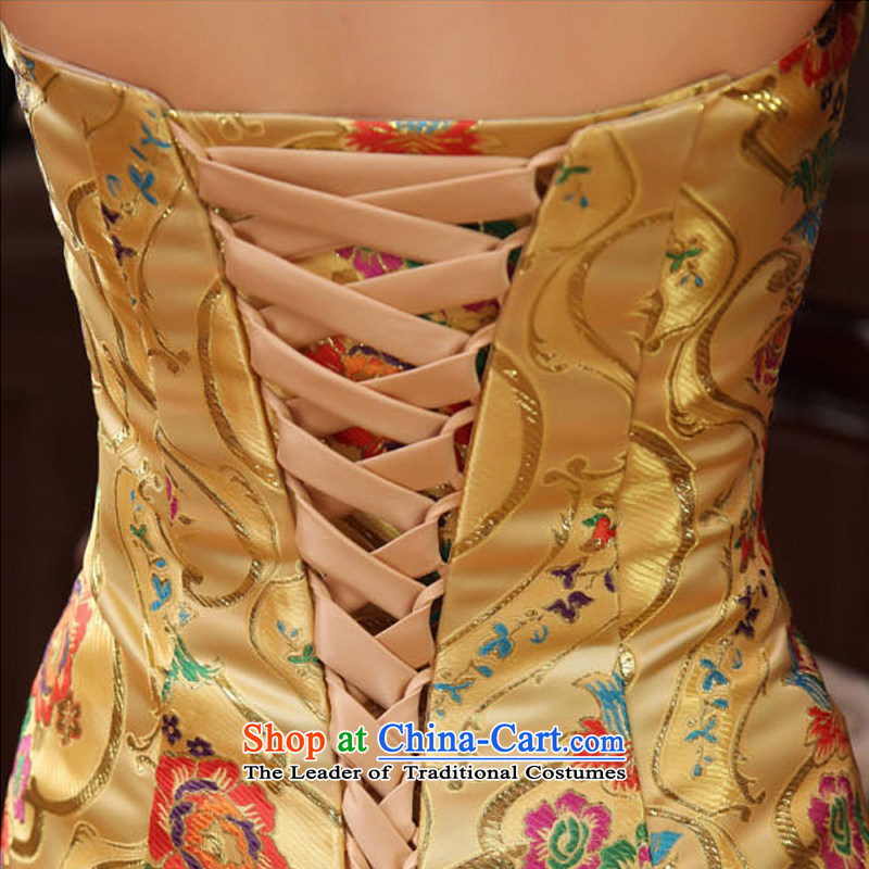 Time Syrian evening dresses 2015 new moderator tail dress gold crowsfoot qipao etiquette evening robes of the dragon, Bridal Services evening drink banquet stage costumes yellow S, Syria has been pressed time shopping on the Internet