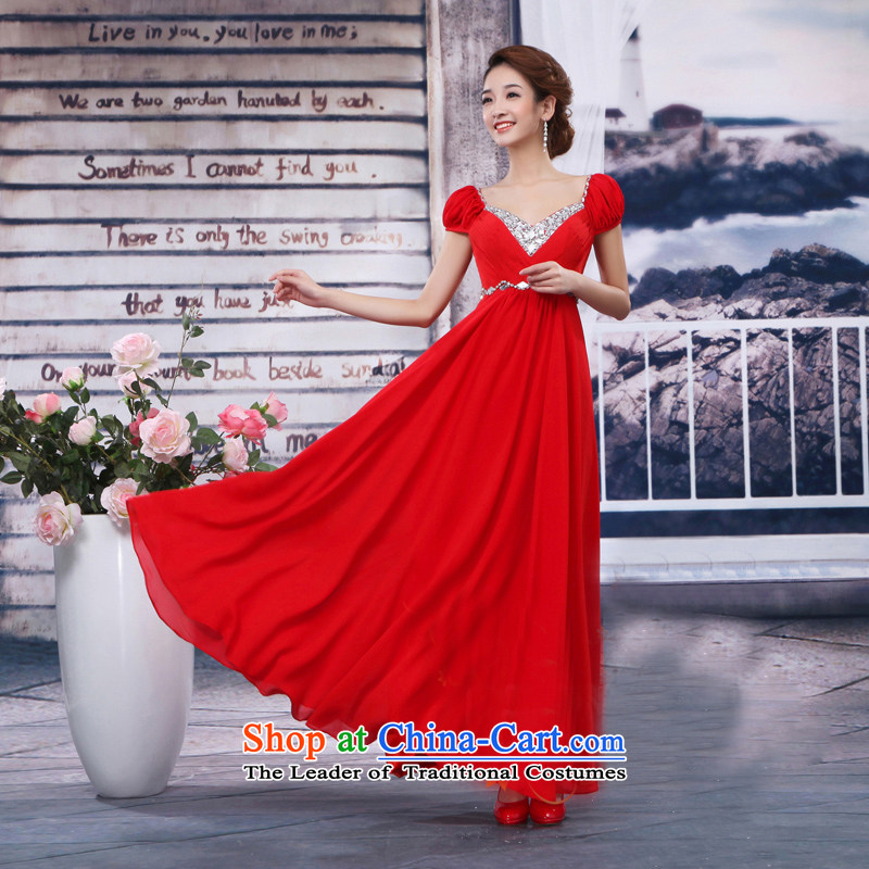 Pure Love bamboo yarn new bride long gown shoulders dress chiffon bridesmaid evening dress toasting champagne small service performance dress summer red long , L, pure love bamboo yarn , , , shopping on the Internet