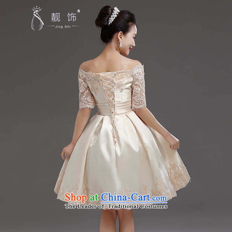 The new 2015 International Friendship bridesmaid short of small dress skirt a bride bows field shoulder straps lace princess skirt champagne color M talks trim (JINGSHI) , , , shopping on the Internet