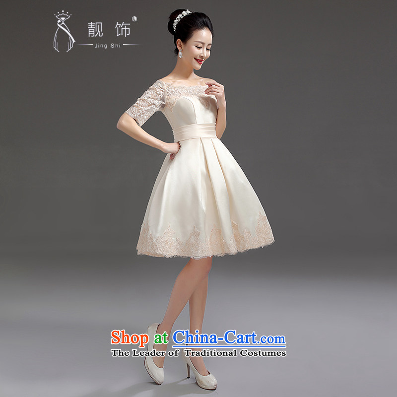 The new 2015 International Friendship bridesmaid short of small dress skirt a bride bows field shoulder straps lace princess skirt champagne color M talks trim (JINGSHI) , , , shopping on the Internet