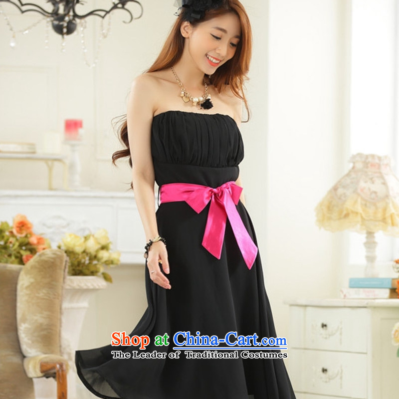Hiv has a minimalist style with Qi chest large color plane belt chiffon dinner show dress dresses T9930A-1  XXXL, Black (aiyaqi HIV has been qi) , , , shopping on the Internet