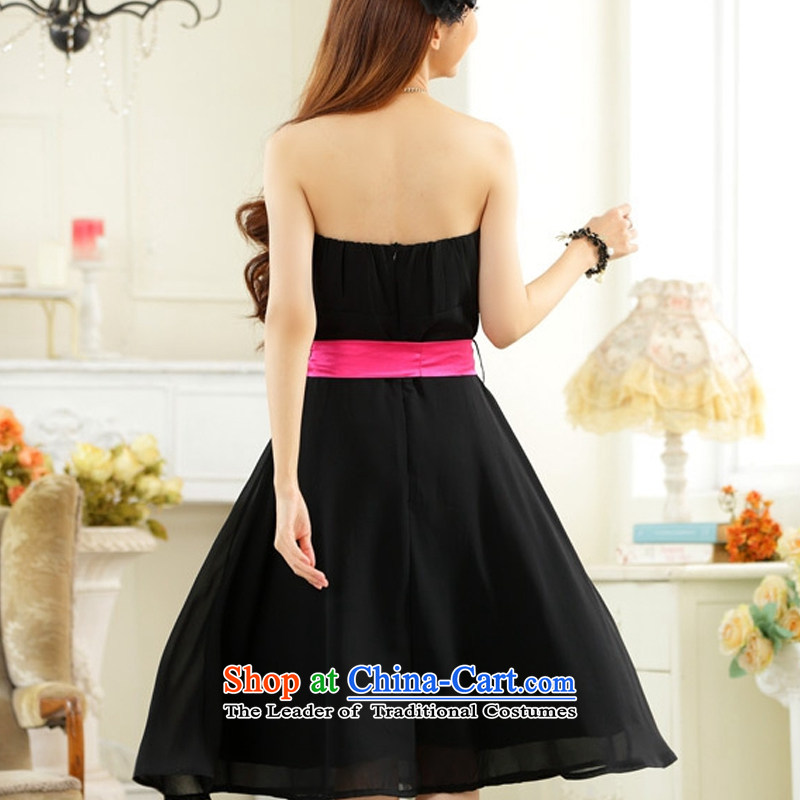 Hiv has a minimalist style with Qi chest large color plane belt chiffon dinner show dress dresses T9930A-1  XXXL, Black (aiyaqi HIV has been qi) , , , shopping on the Internet