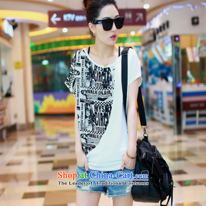 Take concubines family and the new summer 2015 bat sleeves stitching chiffon shirt larger female short-sleeved T-shirt , white flowers of HUA FEI FEI saga SHI JIA) , , , shopping on the Internet
