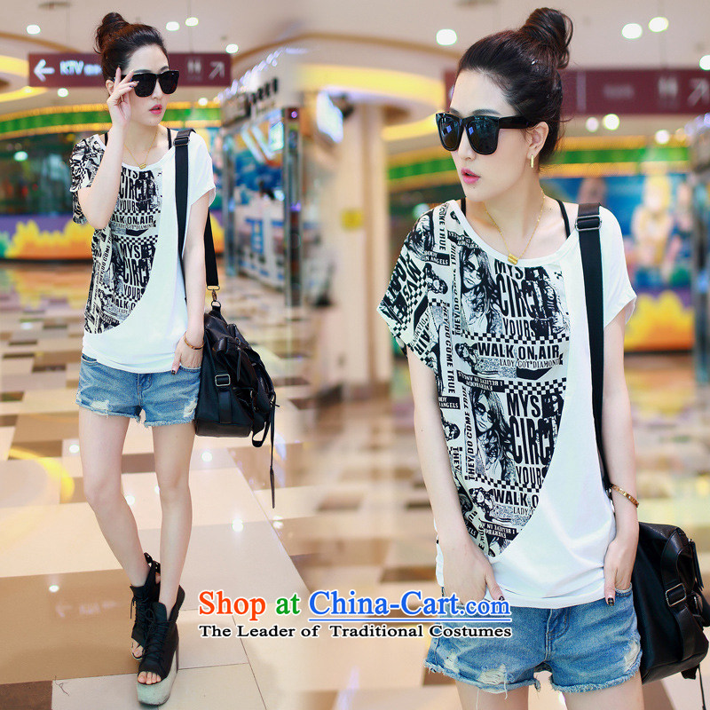 Take concubines family and the new summer 2015 bat sleeves stitching chiffon shirt larger female short-sleeved T-shirt , white flowers of HUA FEI FEI saga SHI JIA) , , , shopping on the Internet