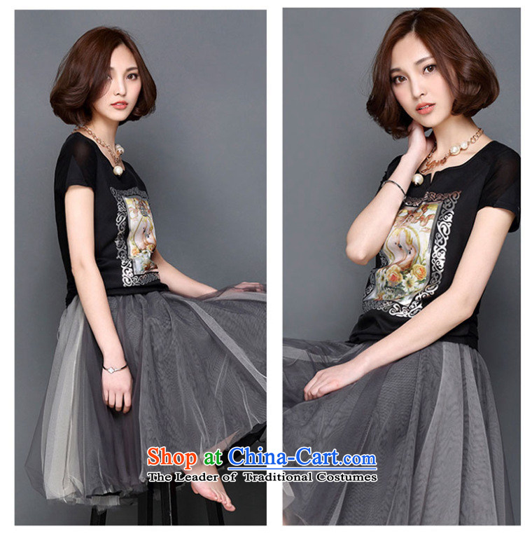 Hong Tai Spring  2015 δ Korean large relaxd dress thick mm Sau San 3D Vision stamp short-sleeved T-shirt, forming the Netherlands black gauze L picture, prices, brand platters! The elections are supplied in the national character of distribution, so action, buy now enjoy more preferential! As soon as possible.