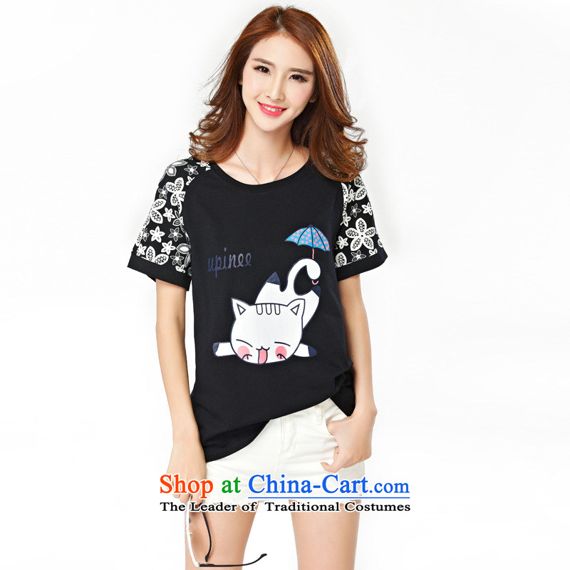 The introduction of the Paridelles petals rain 2015 Summer larger female thick mm to xl short-sleeved T-shirt video thin thick black 3XL, sister petals rain family shopping on the Internet has been pressed.