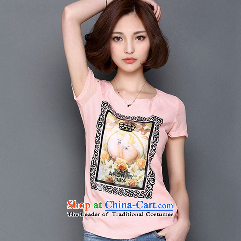 Take concubines and 2015 Korean saga large relaxd dress thick mm Sau San 3D Vision stamp short-sleeved T-shirt gauze forming the pink shirt 3XL, flower Princess (HUA Shi Jia FEI SHI JIA) , , , shopping on the Internet