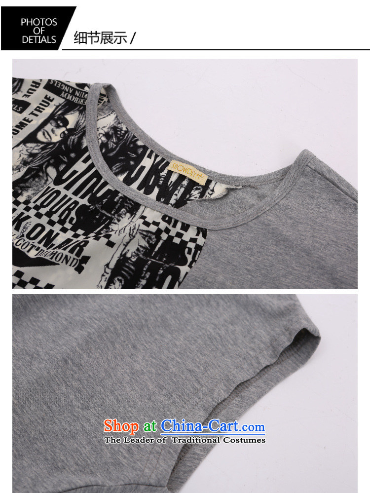 Hong Tai Spring  2015 δ new summer bat sleeves stitching chiffon shirt larger female short-sleeved T-shirt Gray L picture, prices, brand platters! The elections are supplied in the national character of distribution, so action, buy now enjoy more preferential! As soon as possible.