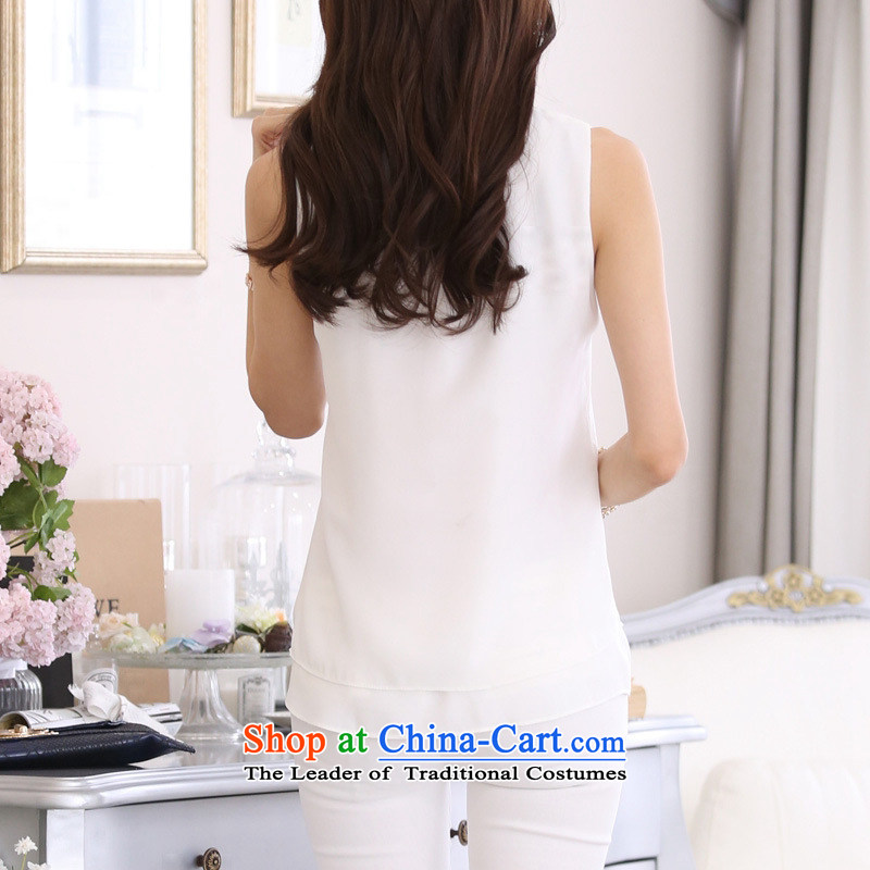 Take concubines family and summer 2015 new stamp sleeveless double Korea Stamp vest chiffon shirt female 188B886523 White Flower Princess (FAMILY 3XL, HUA FEI SHI JIA) , , , shopping on the Internet