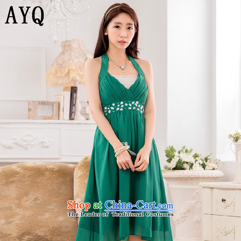 Hiv has been qi sexy V-neck a bright pearl of staple manually drill upscale chiffon evening dress small dress dresses T9632A-1 GREEN XL