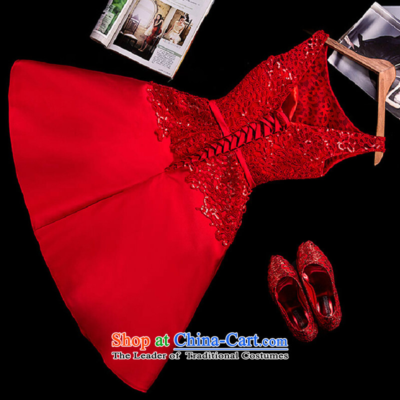 The Syrian brides bows service hour dress  2015 autumn and winter new small red dress skirt the word lace short, shoulder the lift mast to marry a short skirt RED M Time Syrian shopping on the Internet has been pressed.