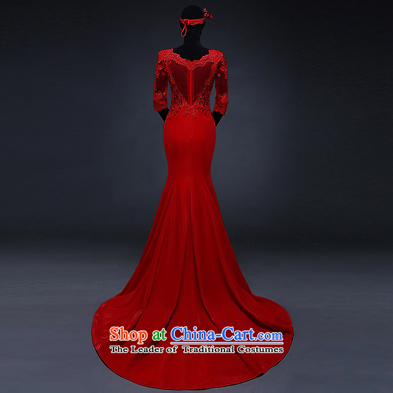 Hillo XILUOSHA) bridal dresses Lisa (2015 Spring word lace bows to shoulder in the Cuff tail red bows services crowsfoot chinese red M HILLO Lisa (XILUOSHA) , , , shopping on the Internet