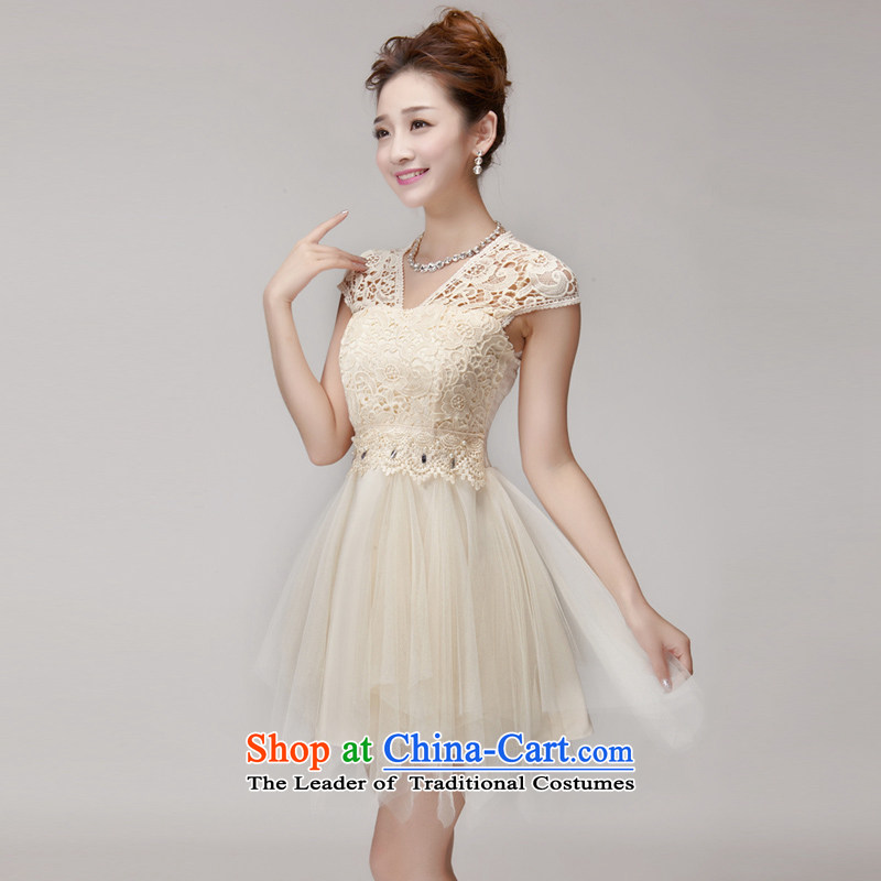Admissibility Lin bride evening dresses bridesmaid dress summer 2015, summer new women lace hook flower dresses temperament and stylish graphics thin bon bon skirt apricot M admissibility Lin (KECAILIAN) , , , shopping on the Internet