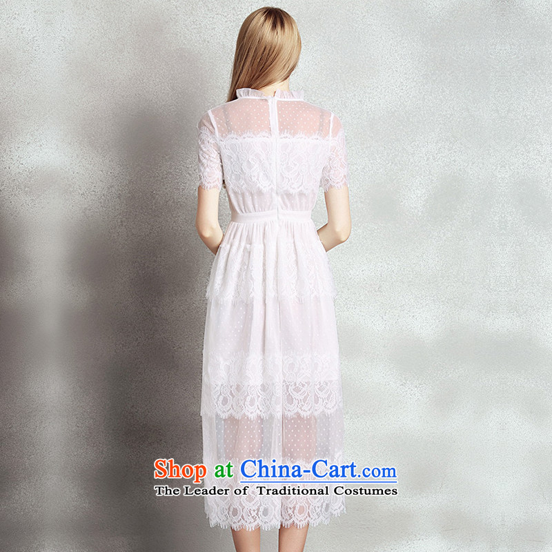 Sha Lo mentioned 2015 Fall/Winter Collections new elegance dress long skirt collar embroidery lace stitching Mesh Sau San dresses white L, to Windsor shopping on the Internet has been pressed.