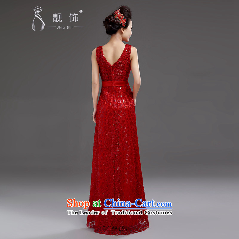 The talks with the new 2015 evening dresses on slice 4 luxury sexy deep V-Neck long to dress the moderator will RED M talks trim (JINGSHI) , , , shopping on the Internet