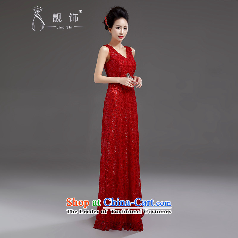 The talks with the new 2015 evening dresses on slice 4 luxury sexy deep V-Neck long to dress the moderator will RED M talks trim (JINGSHI) , , , shopping on the Internet