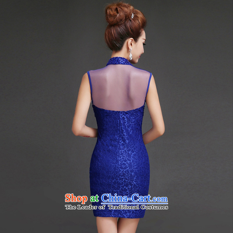 7 7 color tone evening dresses 2015 new moderator banquet dress lace collar female evening dresses L023 Blue M 7 7 Color Tone , , , shopping on the Internet
