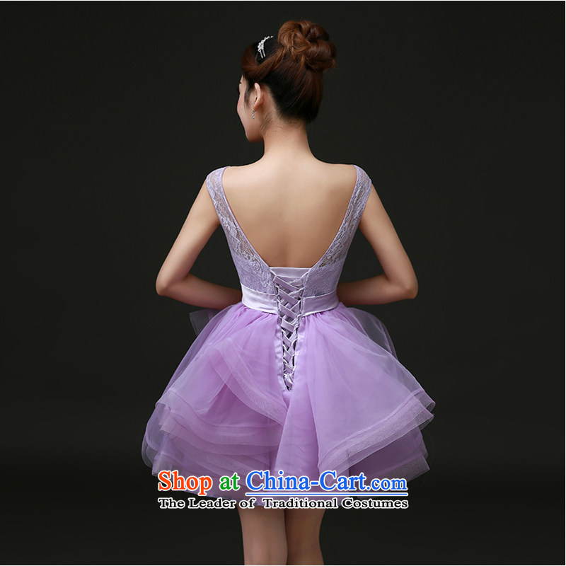 The first white into about 2015 New Service Bridal bridesmaid bows to small Dress Short, Wedding Dress marriage moderator dress female purple , L, white first into about shopping on the Internet has been pressed.