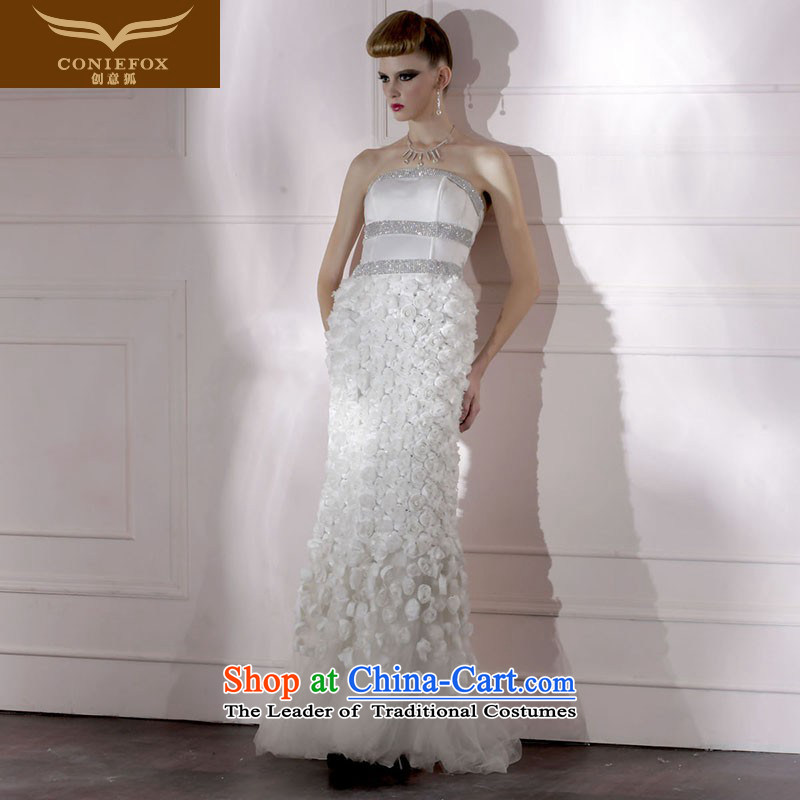 Creative Fox evening dresses white anointed chest long wedding dress evening banquet package and dress skirts and sexy crowsfoot dress聽80685 Graphics thin聽white Sau San聽XXXL